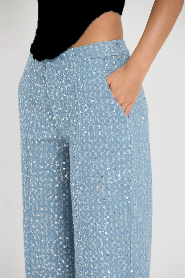 High Rise Wide Leg Sequins Jeans - Isabella