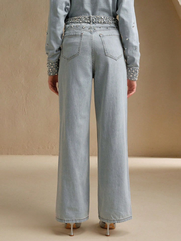 Dazzle Band - Rhinestone Embellished Wide Leg Jeans