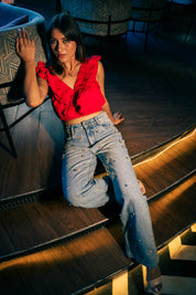 Dazie - Rhinestone Embellished Wide Leg Jeans