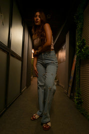 Florice - Rhinestone Embellished Jeans - Ice Blue