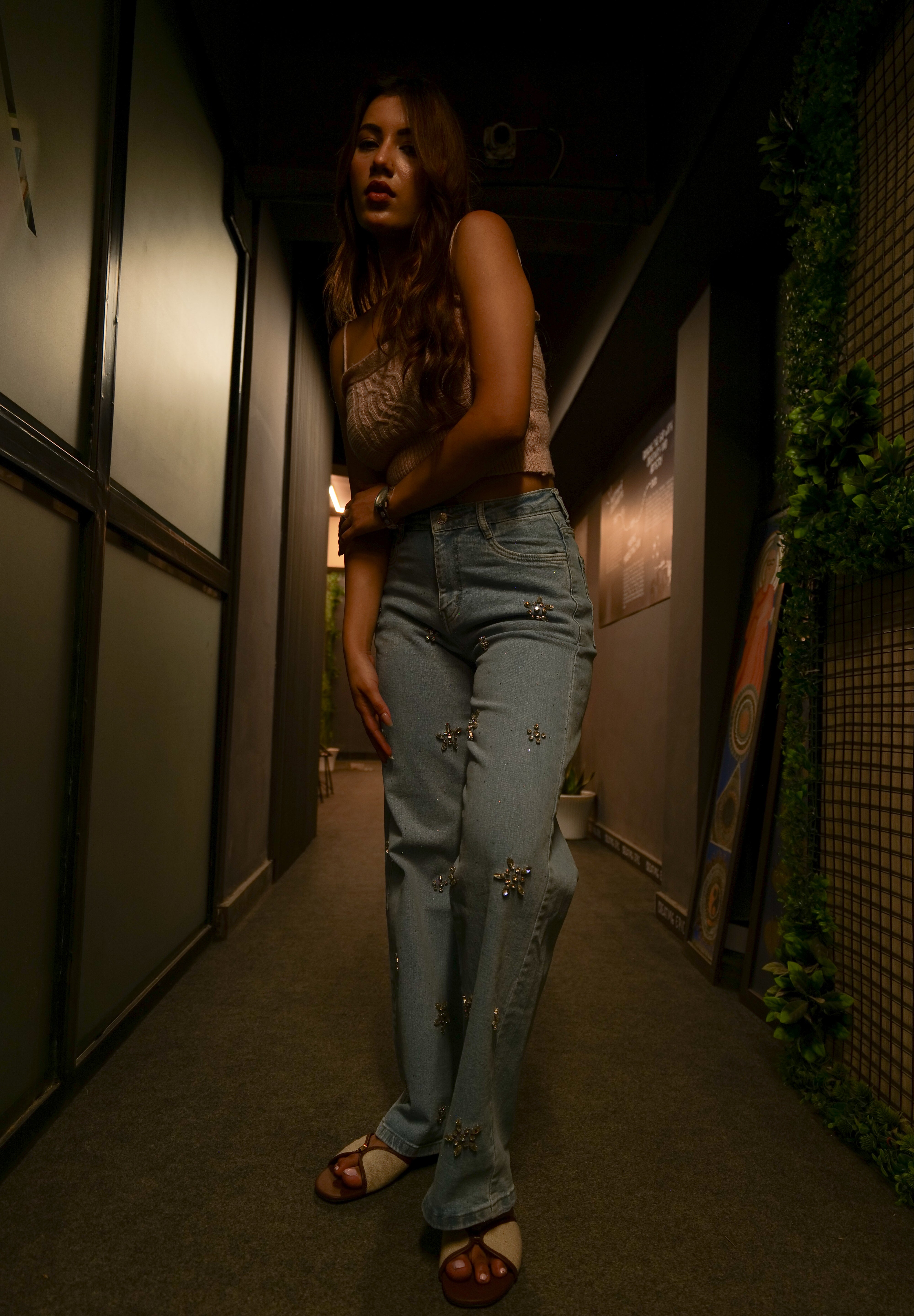 Florice - Rhinestone Embellished Jeans - Ice Blue