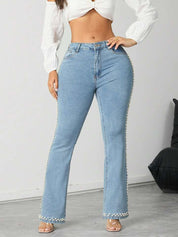 Sophia - High Rise Pearl Embellished Boot Cut Jeans