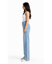 Glam Slam - Rhinestone Embellished Wide Leg Jeans - Ice Blue