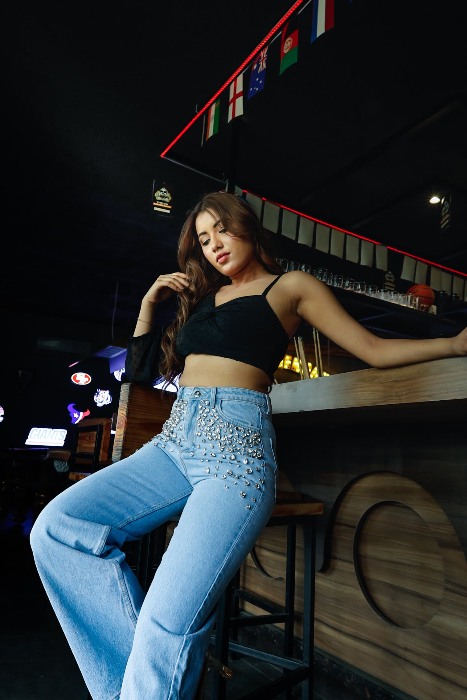 Glam Slam - Rhinestone Embellished Wide Leg Jeans