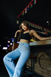 Glam Slam - Rhinestone Embellished Wide Leg Jeans