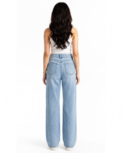 Glam Slam - Rhinestone Embellished Wide Leg Jeans - Ice Blue