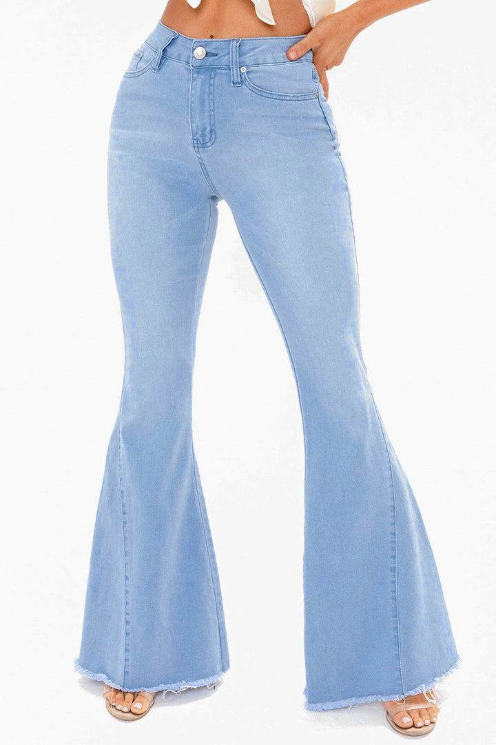 Boot Cut Fray Bottom Jeans - Light Wash