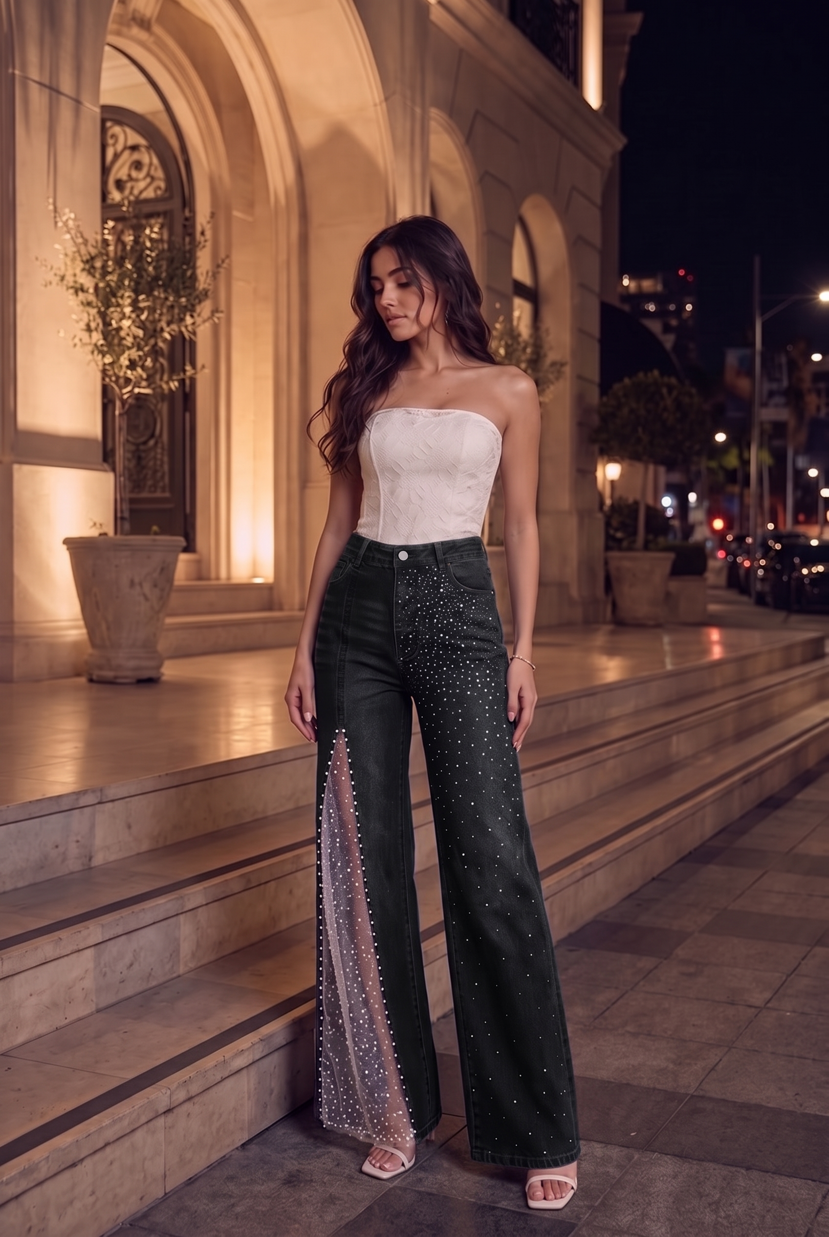 (Limited Edition) Desire Noir - Rhinestone Embellished Jeans - Black