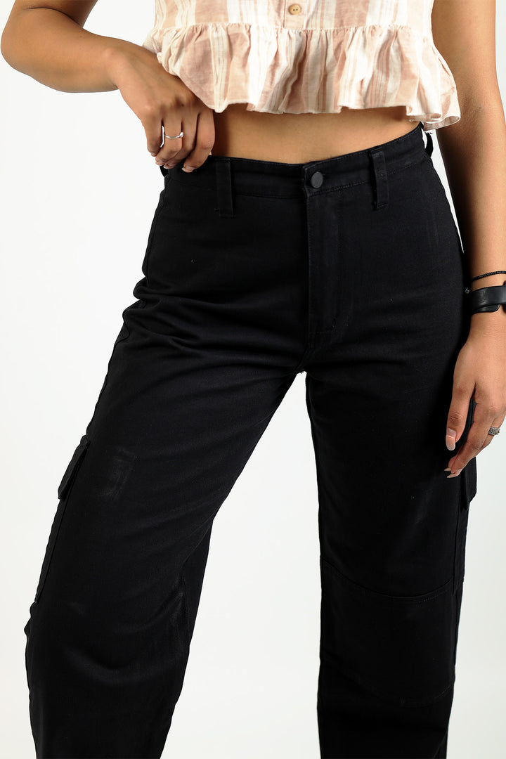 Black Cargo Jeans for Women High-Rise Style