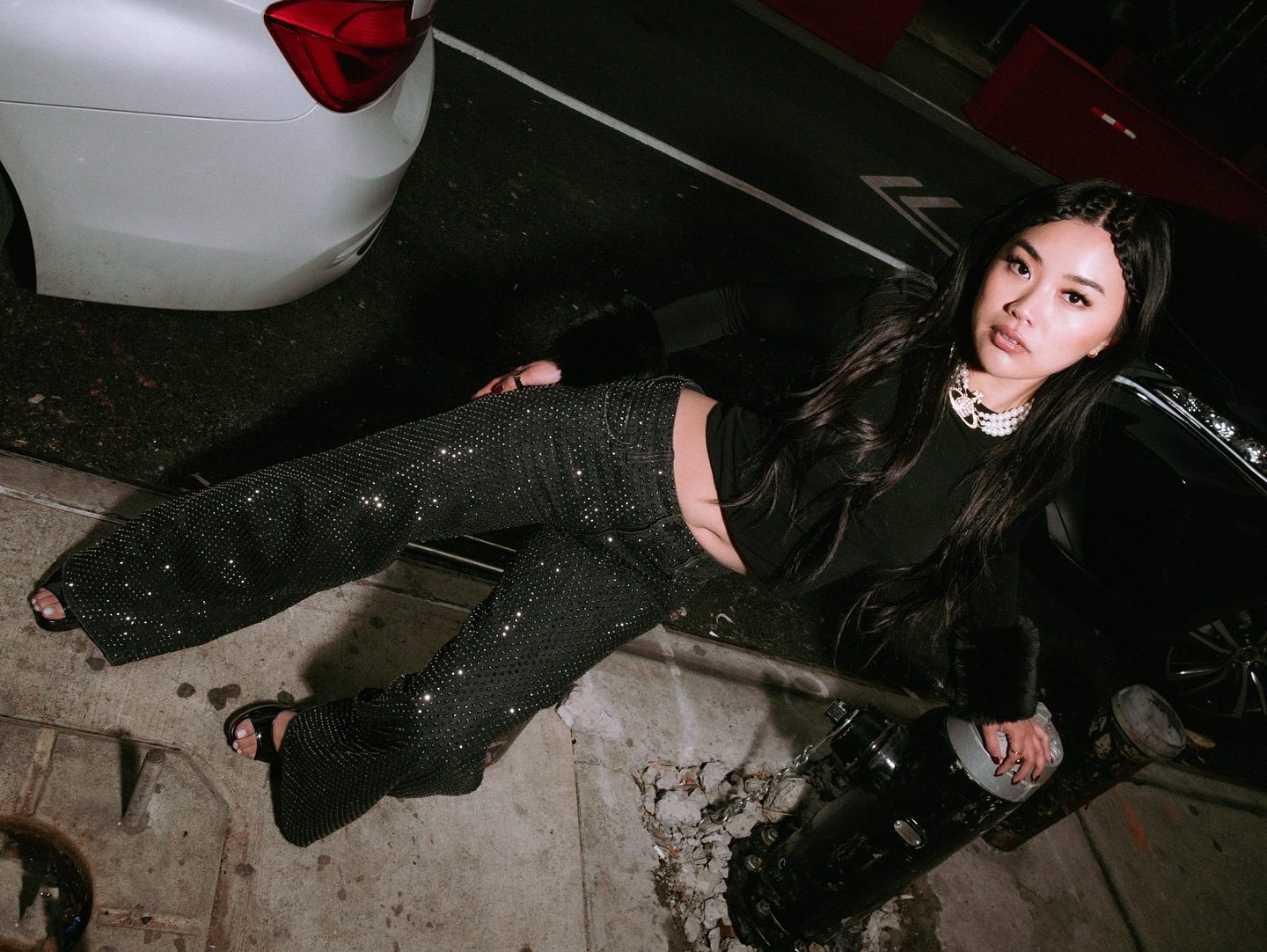 Lunar Lava - Rhinestone Embellished Wide Leg Jeans