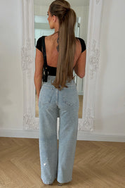 Disco Dust - Rhinestone Embellished Wide Leg Jeans