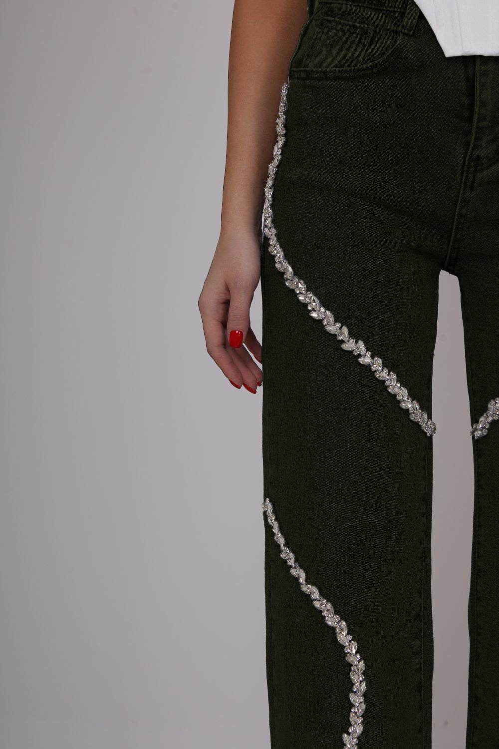 Luna - High Rise Rhinestone Embellished Wide Leg Flared Jeans