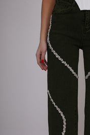 Luna - High Rise Rhinestone Embellished Wide Leg Flared Jeans