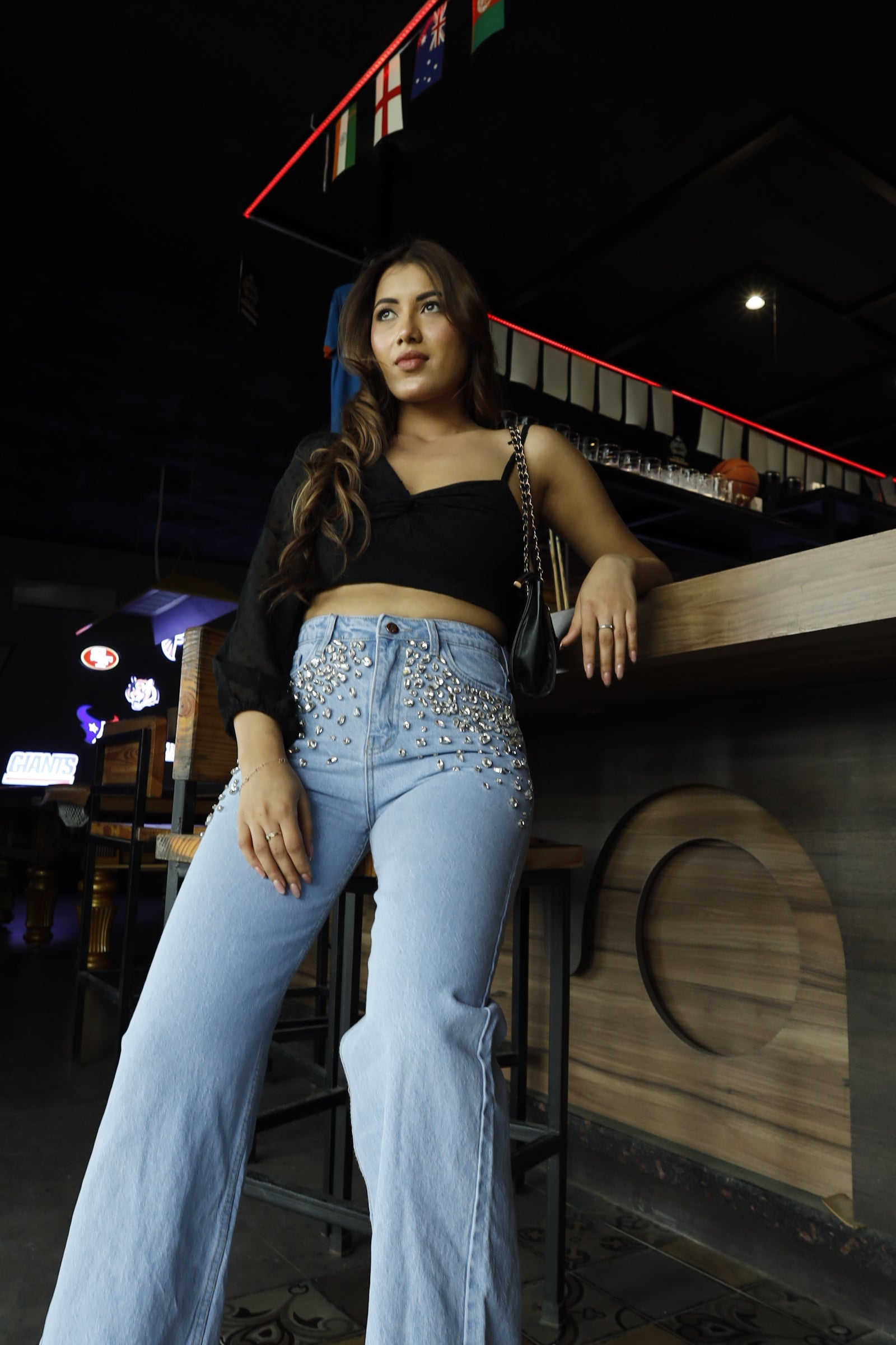 Glam Slam - Rhinestone Embellished Wide Leg Jeans