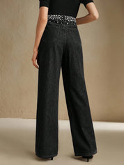 Black Dazzle Band - Rhinestone Embellished Wide Leg Jeans