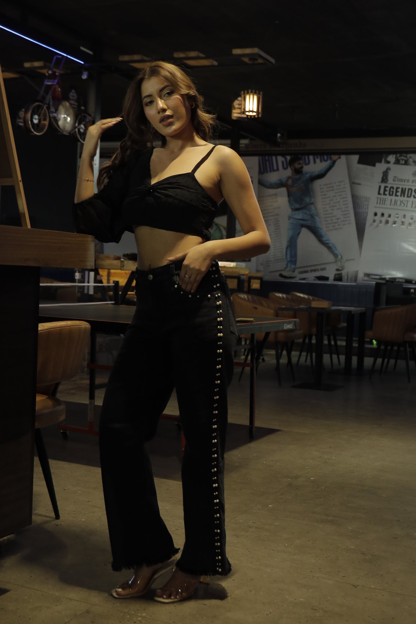 Myra - High Rise Pearl Embellished Wide Leg Jeans