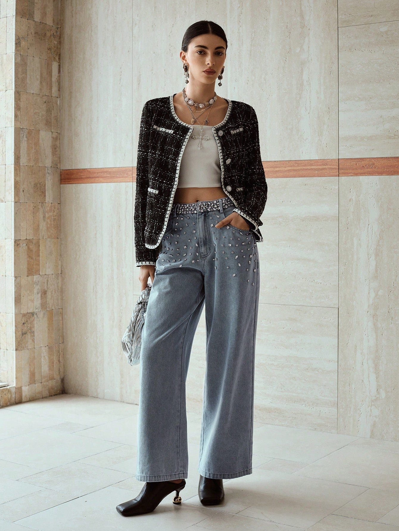 Dazzle Band - Rhinestone Embellished Wide Leg Jeans