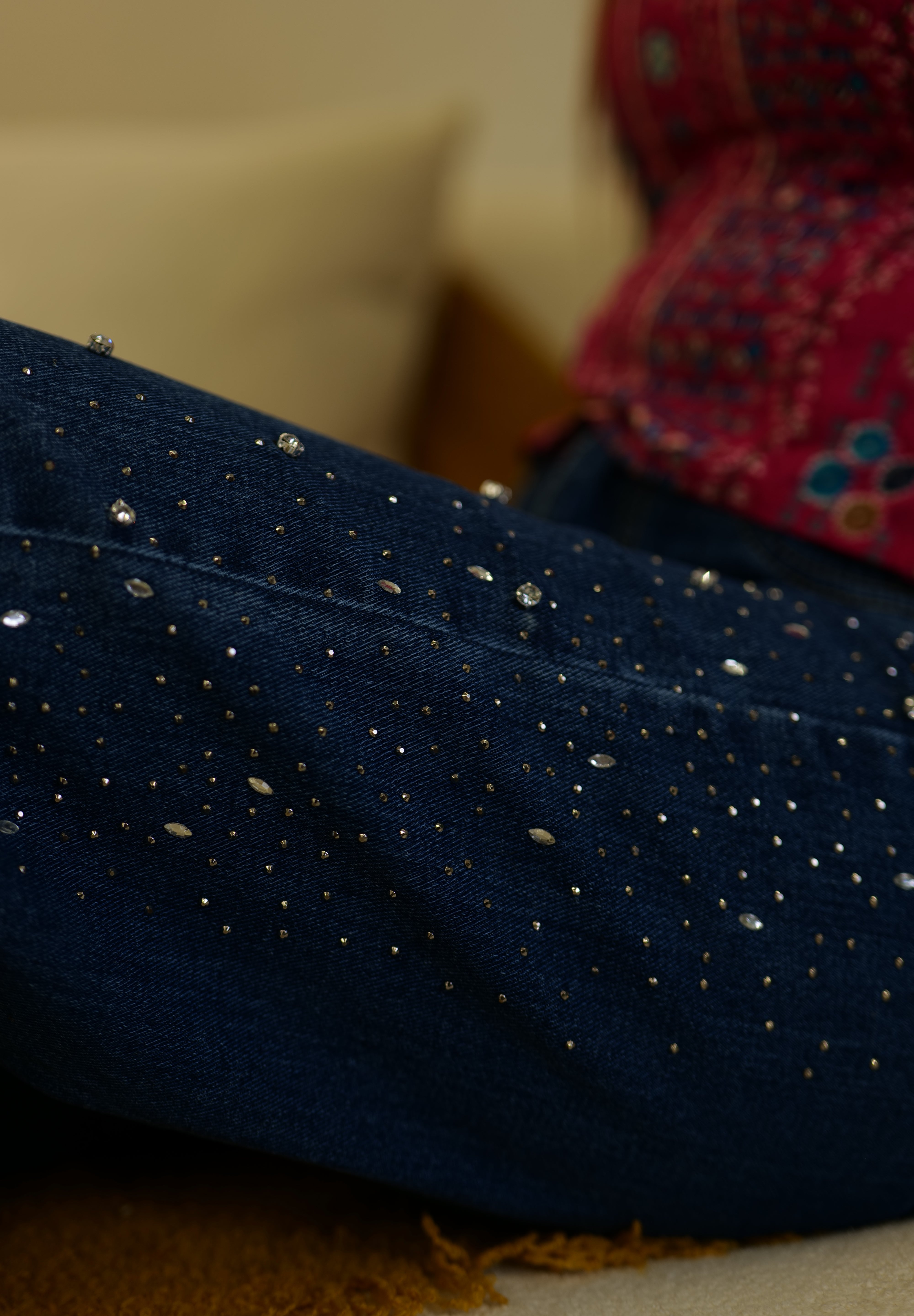 Meher - Rhinestone Embellished Jeans - Dark Blue