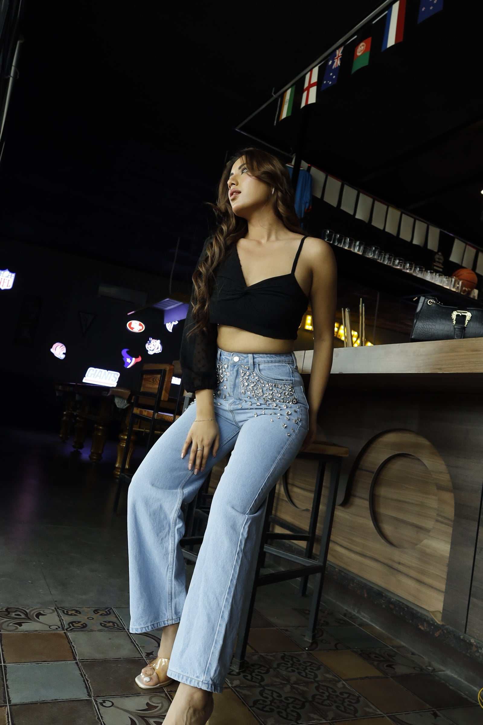 Glam Slam - Rhinestone Embellished Wide Leg Jeans