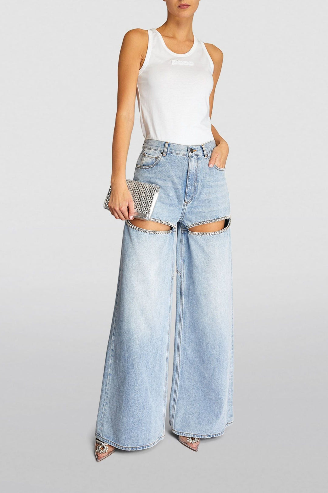 Embellished Wide Leg Cut Out Jeans - Taylor