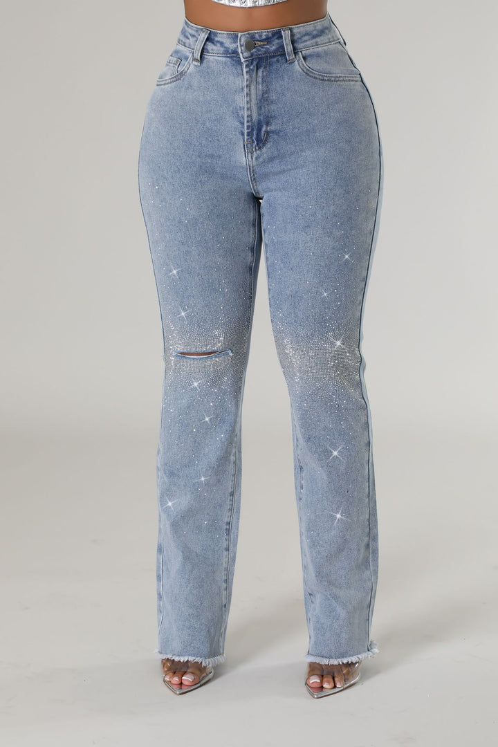 Embellished Wide Leg Fray Bottom Jeans - Eleanor