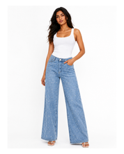 Limited Edition Pearl Embellished Wide Leg Jeans - Ice Blue