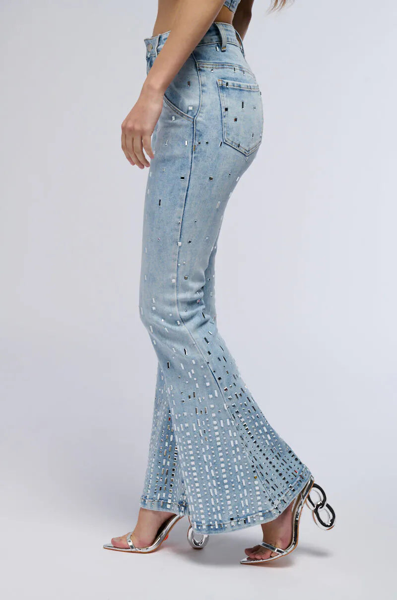 High Rise Embellished Boot Cut Flared Jeans - Popstar Version