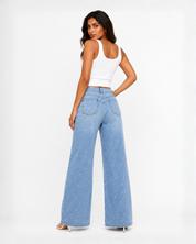Limited Edition Pearl Embellished Wide Leg Jeans - Ice Blue
