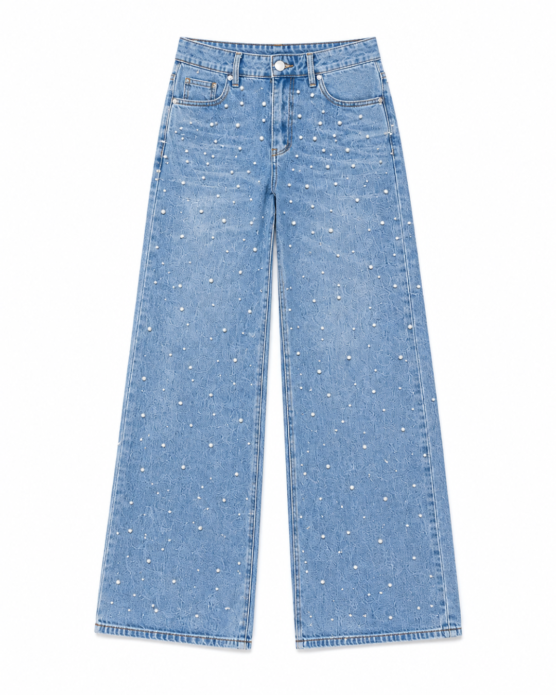 Limited Edition Pearl Embellished Wide Leg Jeans - Ice Blue