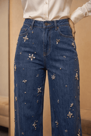 Moonflower - Rhinestone Embellished Jeans - Dark Blue
