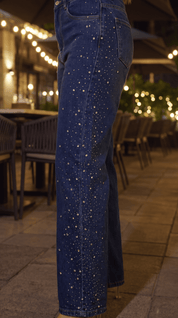 Meher - Rhinestone Embellished Jeans - Dark Blue