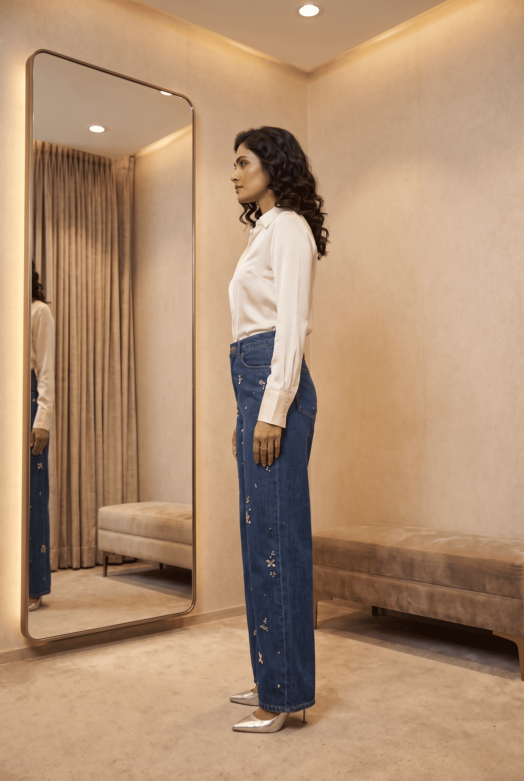 Moonflower - Rhinestone Embellished Jeans - Dark Blue