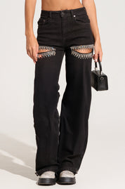 Charlotte- Rhinestone Embellished Cargo Jeans