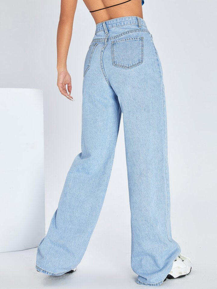 Chic Wide Leg Jeans - Ice Blue