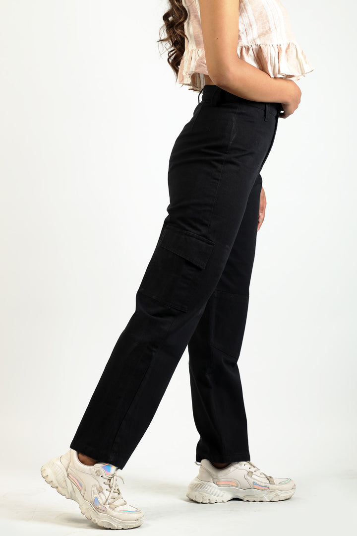 Versatile High-Rise Cargo Pants Women Black