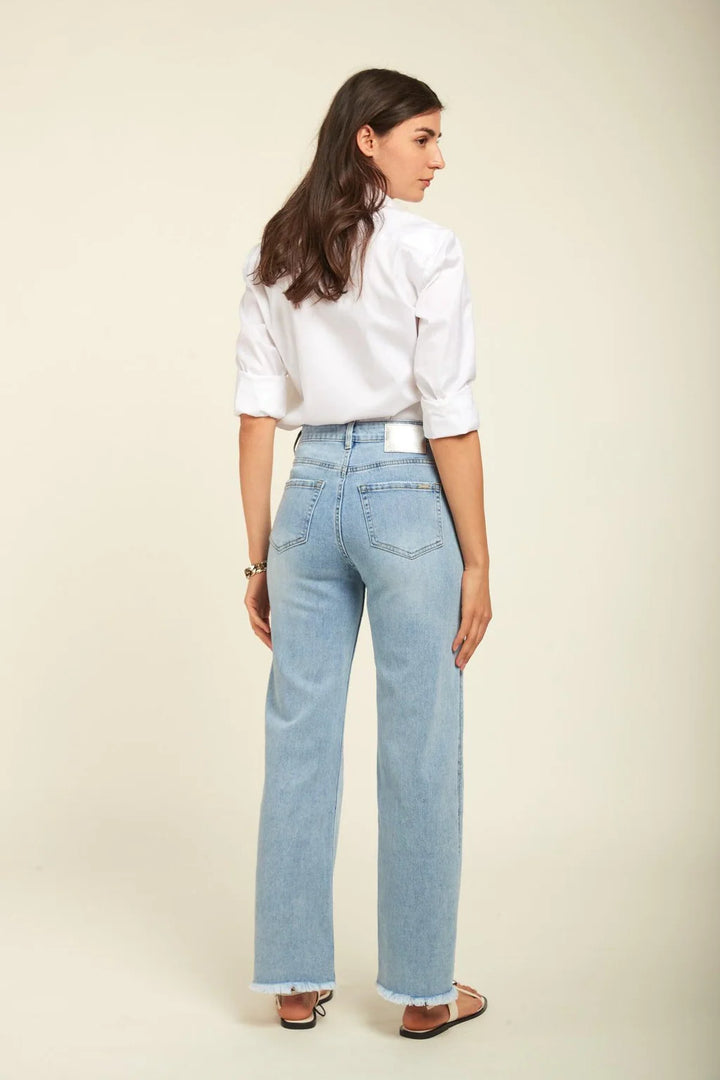 Pearl Slit Wide Leg Jeans - Ice Blue