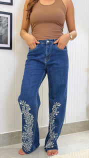 Inara - Rhinestone Embellished Jeans - Dark Blue