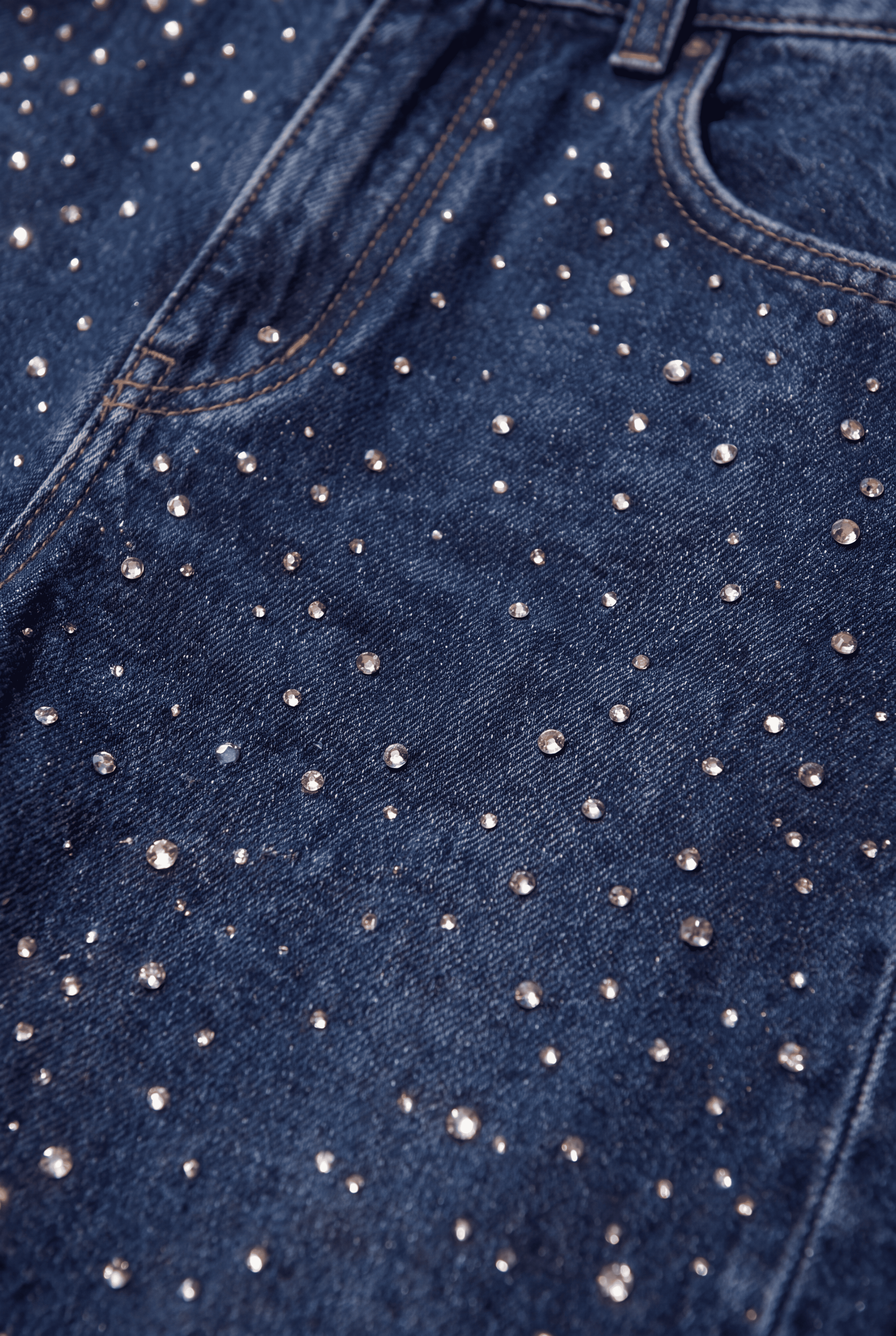 Midnight Blue Diamante Denim High Rise Wide Leg Jeans - Dark Blue