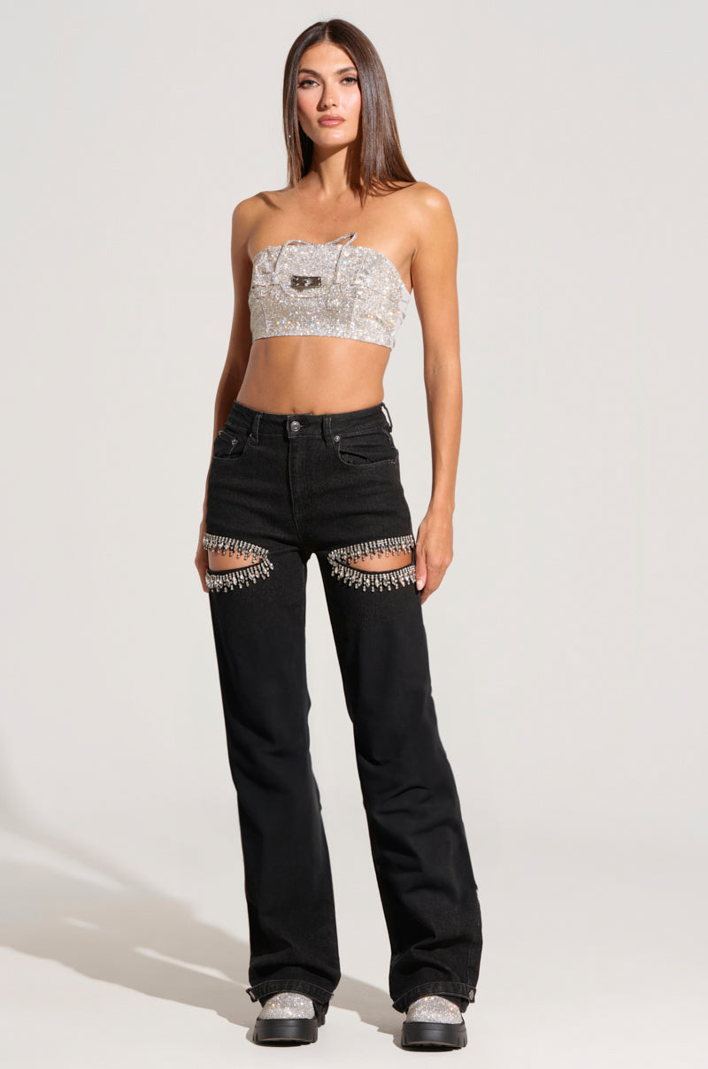 Charlotte- Rhinestone Embellished Cargo Jeans