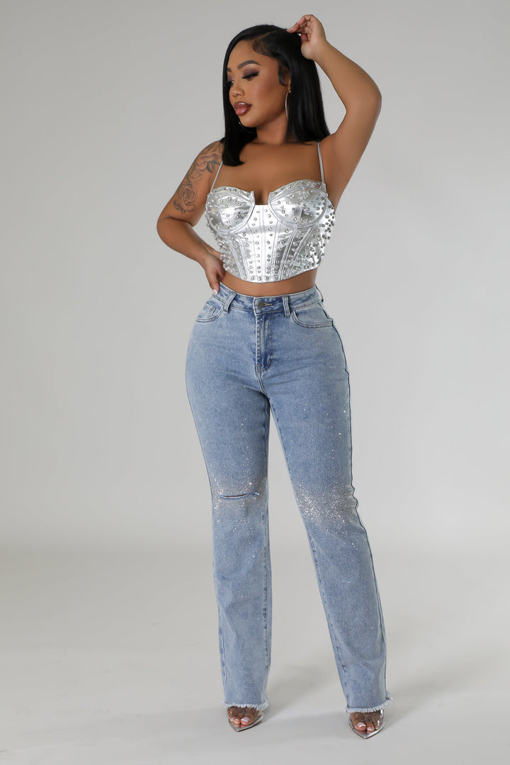 Embellished Wide Leg Fray Bottom Jeans - Eleanor