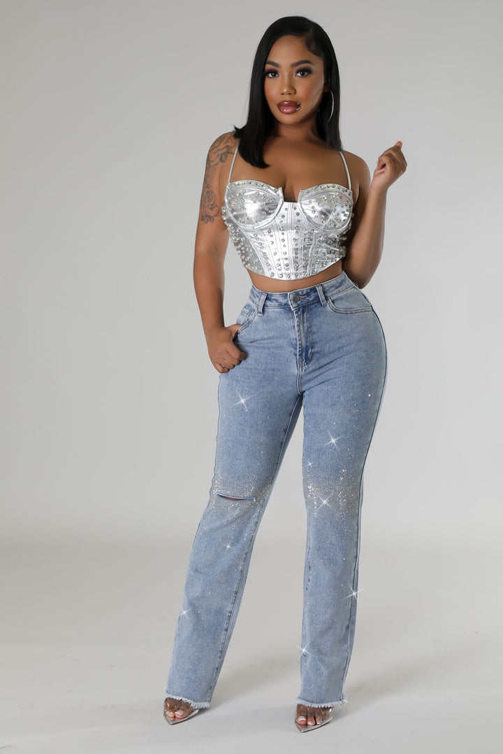 Embellished Wide Leg Fray Bottom Jeans - Eleanor