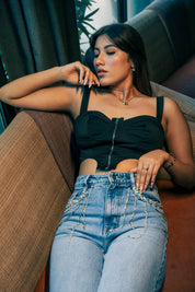 Arabia - Rhinestone Embellished Wide Leg Jeans
