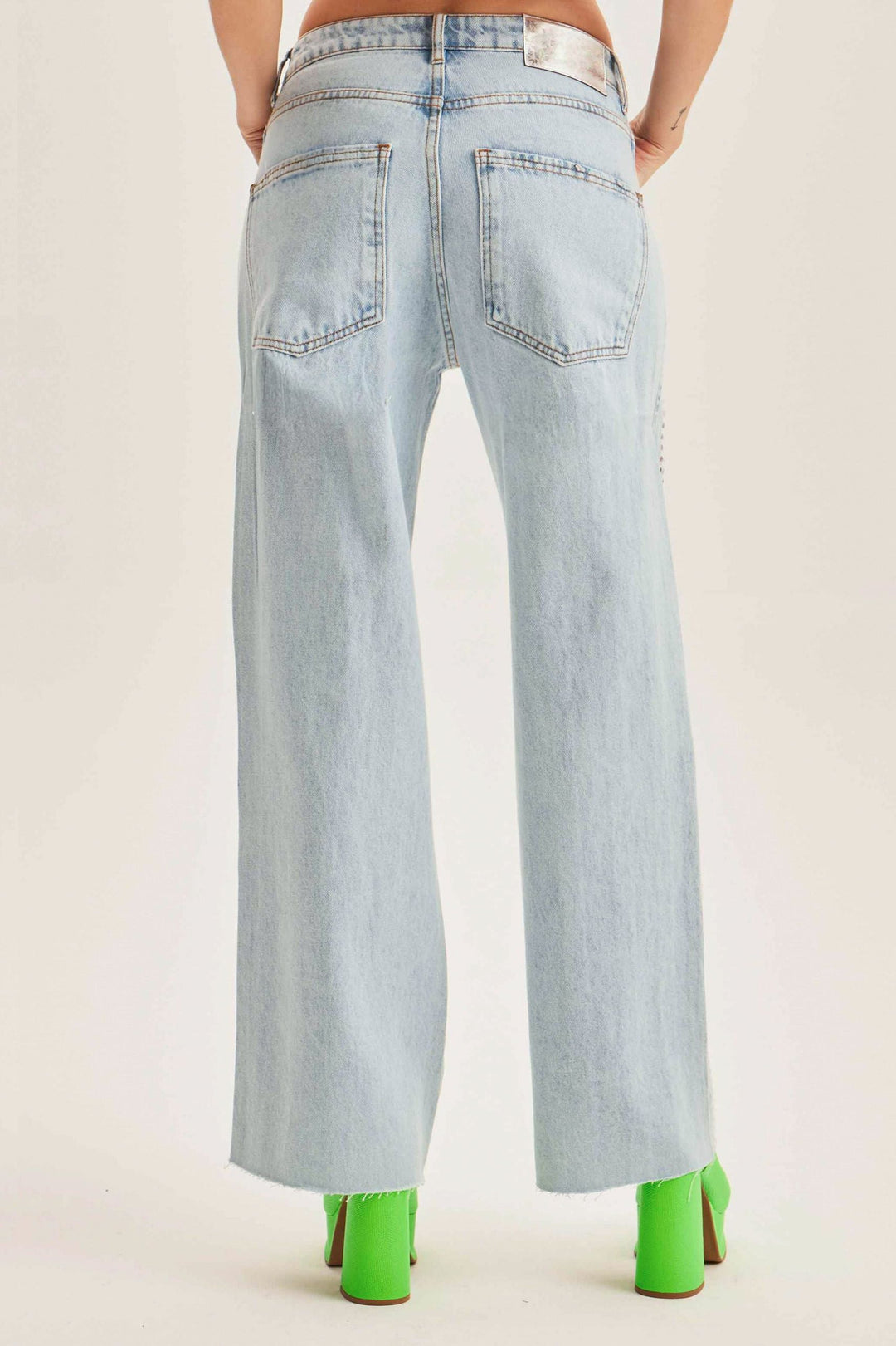 Studded Cut Out Jeans - Ice Blue