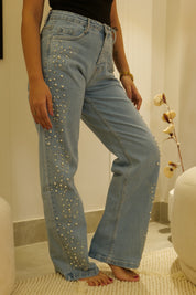 Ira - Rhinestone Embellished Jeans - Ice Blue