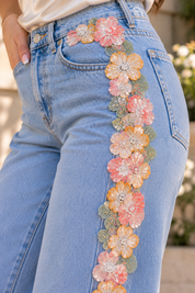 (Limited Edition) Secret Garden - Embellished Lace Jeans - Ice Blue