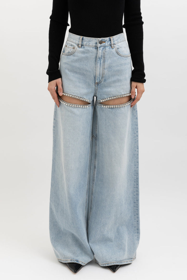 Embellished Wide Leg Cut Out Jeans - Taylor