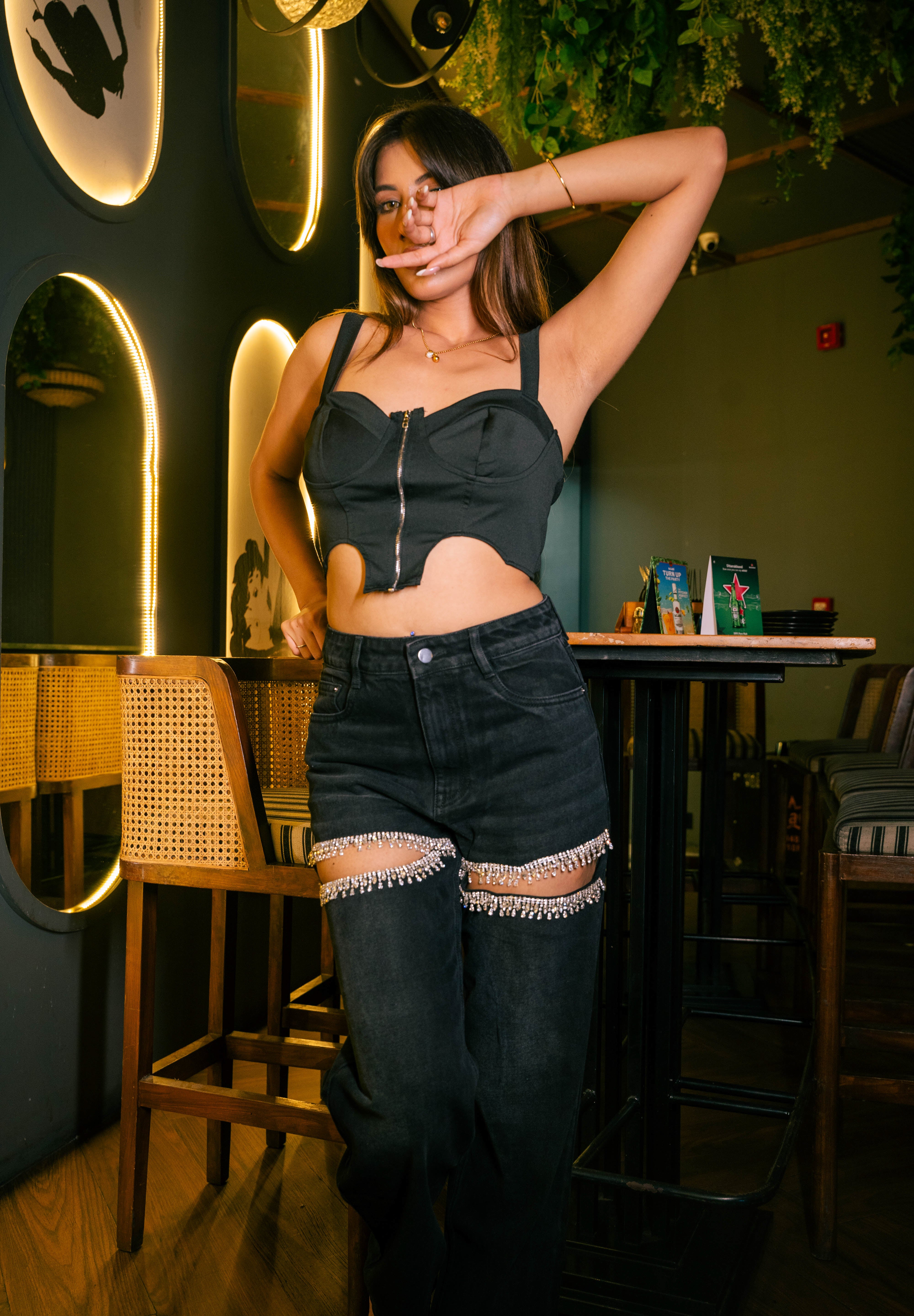 Charlotte- Rhinestone Embellished Cargo Jeans