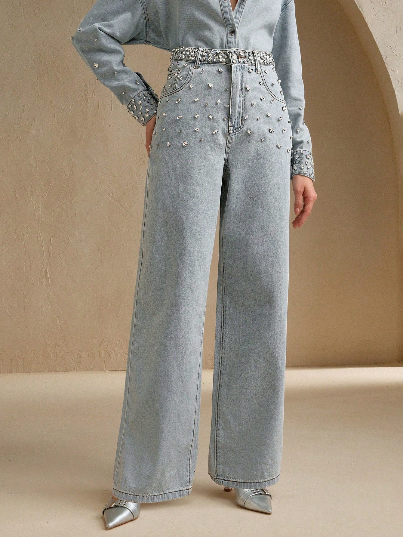 Dazzle Band - Rhinestone Embellished Wide Leg Jeans