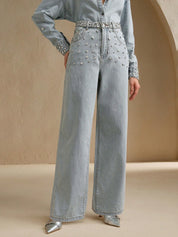 Dazzle Band - Rhinestone Embellished Wide Leg Jeans