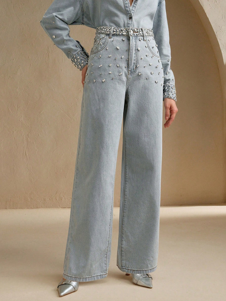Dazzle Band - Rhinestone Embellished Wide Leg Jeans